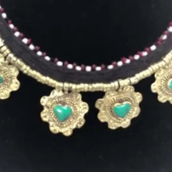 Tribal Collar Choker Stones Necklace, Ethnic Floral Choker Necklace, Statement - Picture 2 of 4